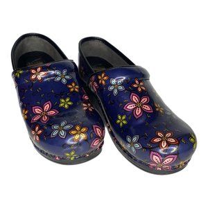 Dansko Leather Clogs Nurses Shoes Blue Floral Women's 39
